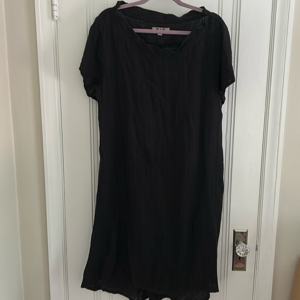 FLAX light linen portrait collar dress.